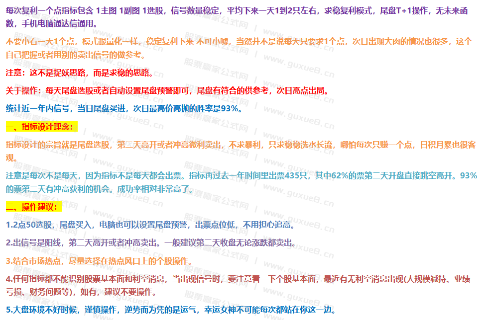 图片[2]智标公式网-提供金钻指标以及精品亲测实战指标公式，汇集各大股市名师高手教程、股市战法交流等.....【精品指标】【每次复利一个点】尾盘T+1模式，信号稳定复利，每次1个点，无未来函数，主图、副图、选股指标，手机电脑通达信通用【众筹指标系列】智标公式网-提供金钻指标以及精品亲测实战指标公式，汇集各大股市名师高手教程、股市战法交流等.....智标公式网